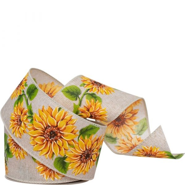 Sunflower Wired Hessian Ribbon 63mm - Floral Embellishment for Home Decor and Garden Decoration