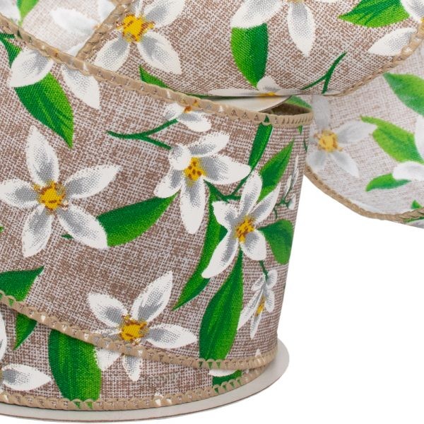 Floral Harmony Wired Hessian Ribbon 63mm - Decorative Craft Supply for Home Decor and Crafting Projects
