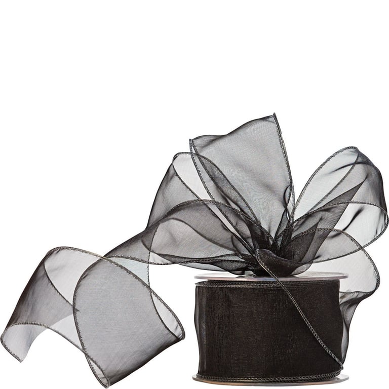 Black Wired Organza Ribbon 60mm - Elegant Home Decor and Wedding Decoration Craft Ribbon