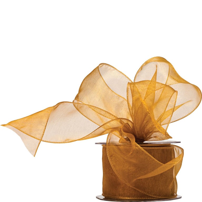 Gold Wired Edge Organza Ribbon - Elegant Home Decor and Wedding Decoration Accents with Luxurious Gold Finish