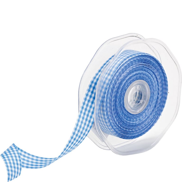 Blue Gingham Cotton Ribbon 15mm - Home Decor and Fashion Ribbon Made from Soft Cotton Fabric