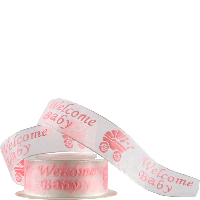 Pink Welcome Baby Organza Ribbon - Elegant Home Decor and Gift Wrap for Baby Showers and Birthdays