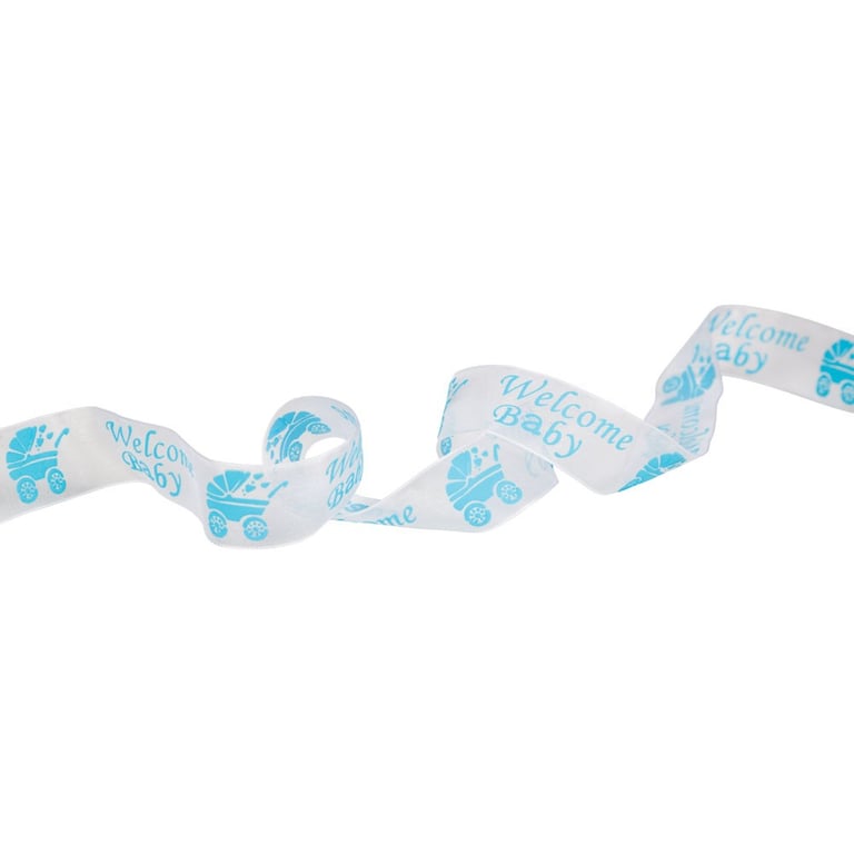 Blue Welcome Baby Organza Ribbon 25mm - Elegant Home and Party Decoration Accents