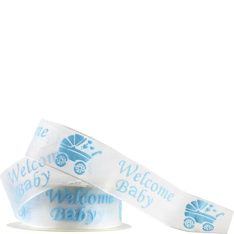 Blue Welcome Baby Organza Ribbon 25mm - Elegant Home and Party Decoration Accents