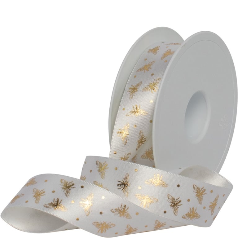 Gold On White Beeline Recycled Ribbon 25mm - Eco-Friendly Home Decor Accent