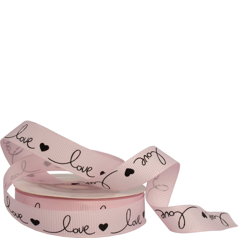 Pink Love Lines Grosgrain Ribbon 16mm - Decorative Wedding Ribbon for Special Occasions