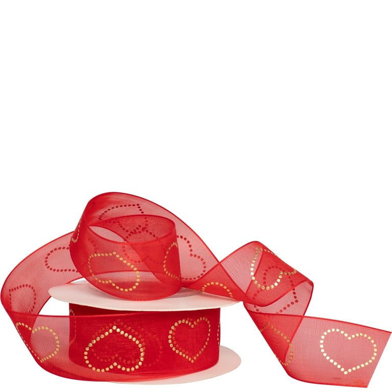25mm Heart Shaped Organza Ribbon for Home Decor and Wedding Decoration