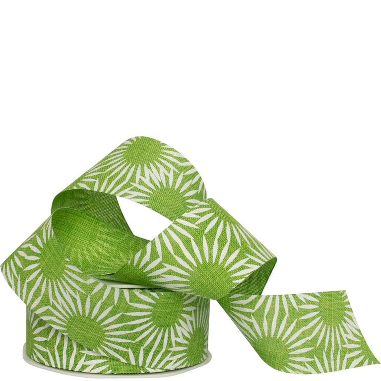 Apple Green Sunburst Ribbon - Home Decor Craft Ribbon with Floral Pattern