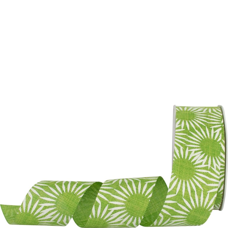 Apple Green Sunburst Ribbon - Home Decor Craft Ribbon with Floral Pattern