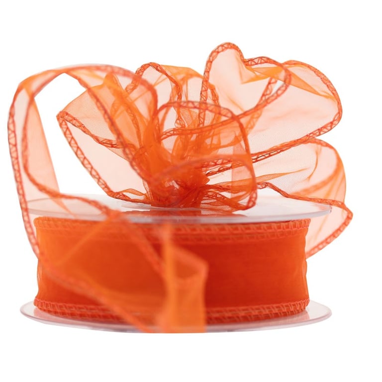 30mm Orange Wired Chiffon Ribbon - Elegant Home Decor Accent for Crafting and Weddings