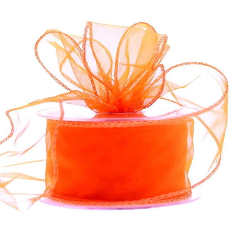 Orange Wired Chiffon Ribbon 50mm - Perfect for Home Decor and Crafting Supplies