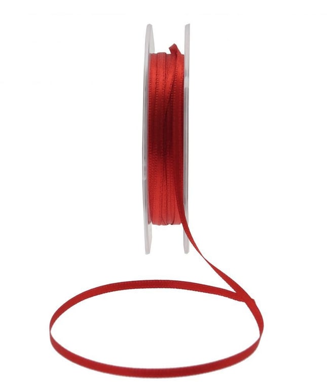 3mm Bright Red Satin Ribbon - High-Quality Craft & Home Decor Accent Ribbon
