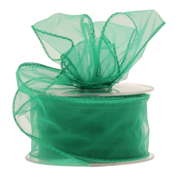 Emerald Wired Edge Organza Ribbon - Elegant Home Decor and Fashion Accessory