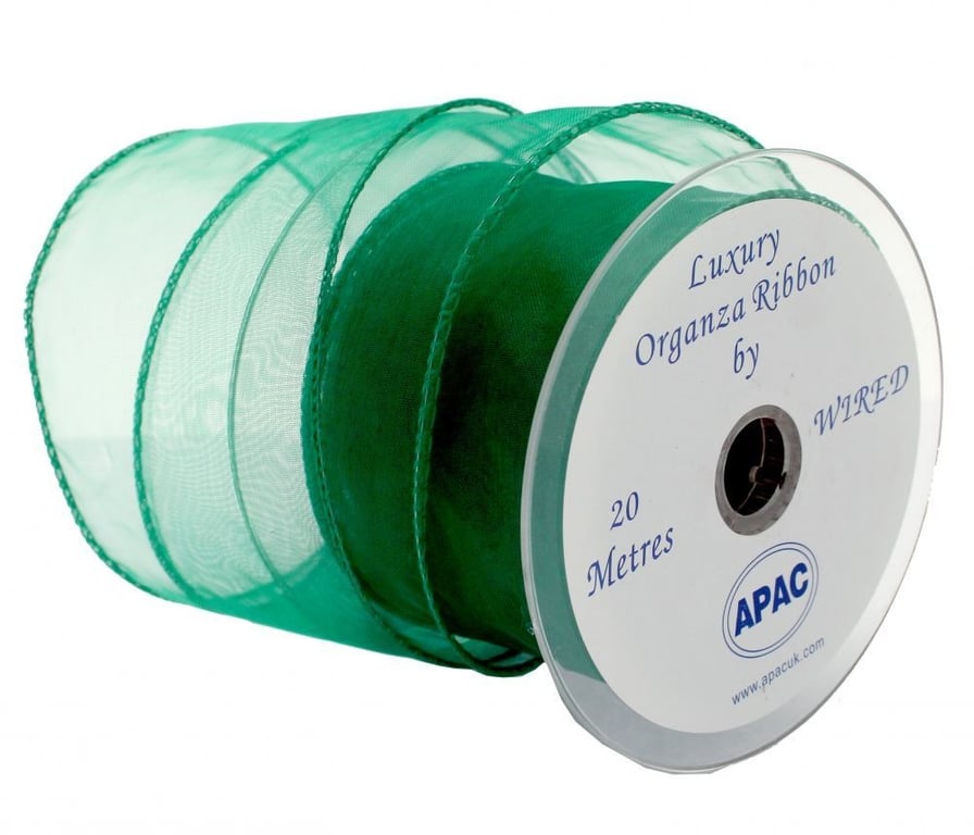 Emerald Wired Edge Organza Ribbon - 70mm Wide, 20m Long, Decorative Craft Supply for Home and Garden
