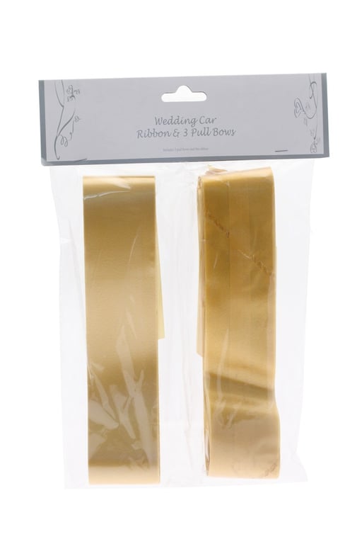 Gold Wedding Car Ribbon & 3xBows Set - Elegant Gold Car Decoration with Bows