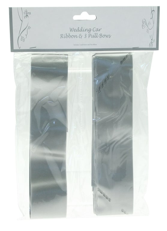 Silver Wedding Car Ribbon & 3xBows - Elegant Bridal Car Decorations with Silver Bows and Centerpieces