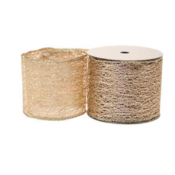 Gold Metallic Web Luxury Ribbon 63mm - Wide Decorative Gift Wrapping Ribbon for Luxury Home Decor and Special Occasions