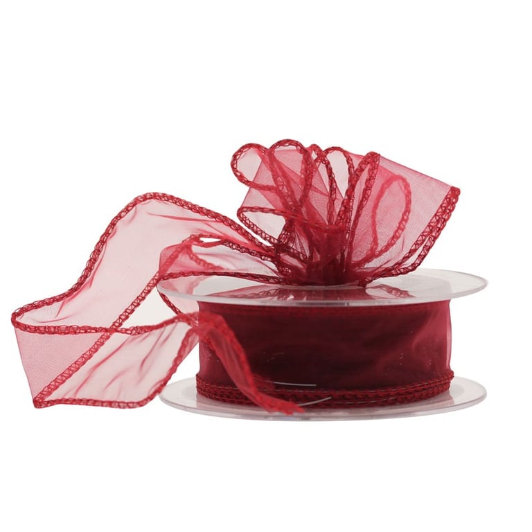 30mm x 20m Burgundy Wired Chiffon Ribbon - Elegant Home Decor and Wedding Decoration Accents