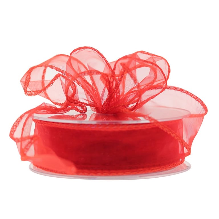 Red Wired Chiffon Ribbon 30mm x 20m - Decorative Craft Ribbon for Home and Crafting Projects