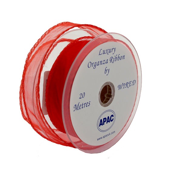 Red Wired Chiffon Ribbon 30mm x 20m - Decorative Craft Ribbon for Home and Crafting Projects