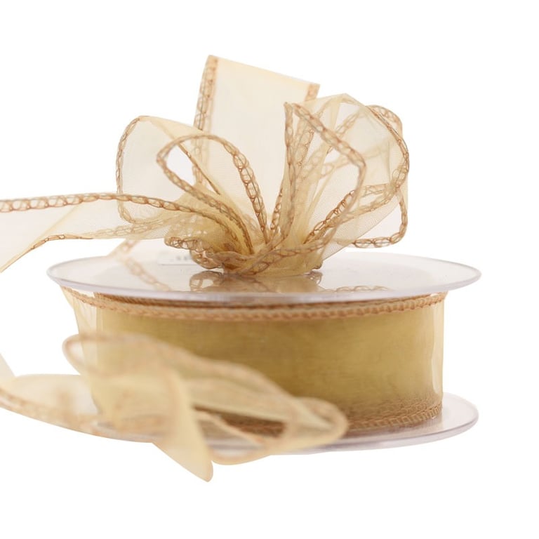 Gold Wired Chiffon Ribbon - 30mm Wide x 20m Long Wedding Decoration Ribbon for Home Decor