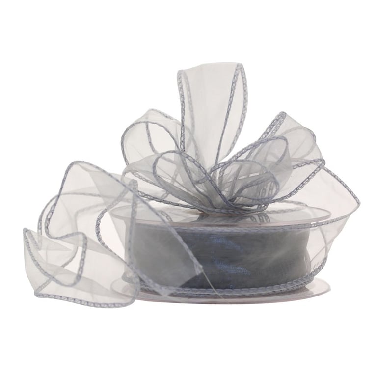 Silver Wired Chiffon Ribbon - 30mm Wide x 20m Long for Home Decor and Wedding Decoration