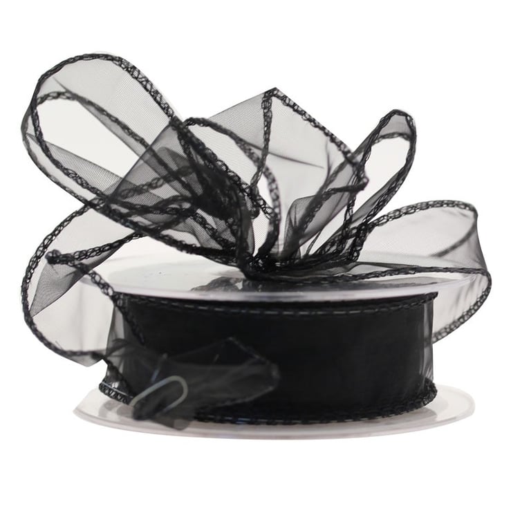 Black Wired Chiffon Ribbon 30mm x 20m - High-Quality Home Decor and Crafting Ribbon for Fashion Embellishment