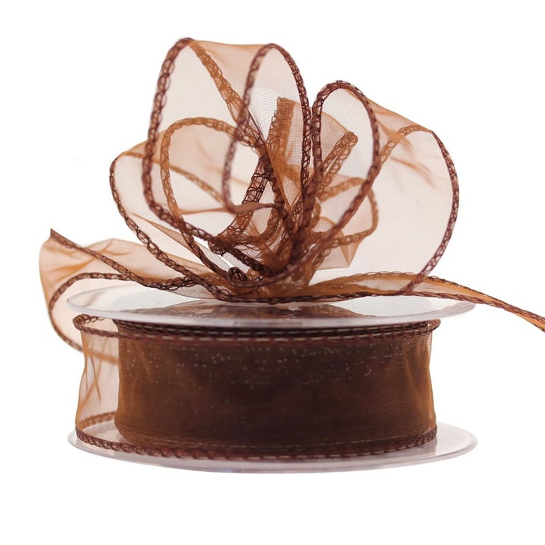 30mm x 20m Wired Chocolate Brown Chiffon Ribbon for Home Decor & Wedding Decoration