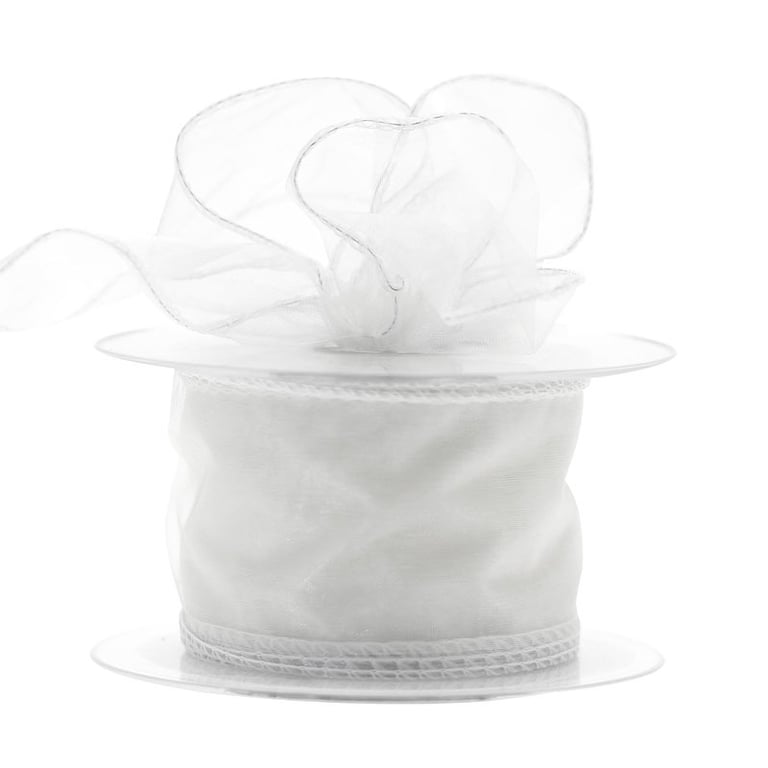 50mm x 20m White Wired Chiffon Ribbon for Home Decor and Wedding Crafts - Perfect for Floral Decoration and Gift Wrapping