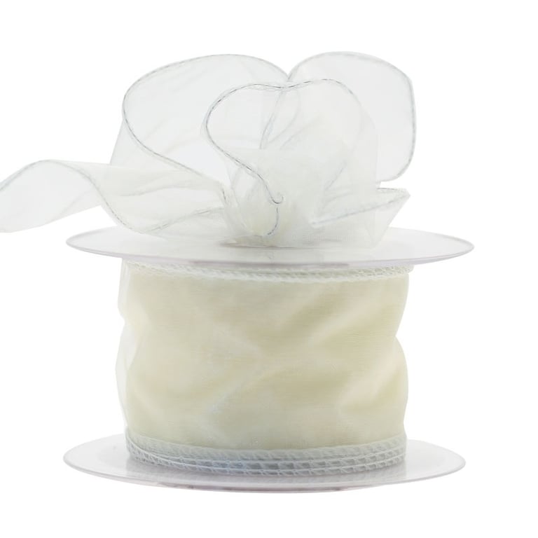 Ivory Wired Chiffon Ribbon - 50mm Wide x 20m Long Decorative Home Decor Ribbon