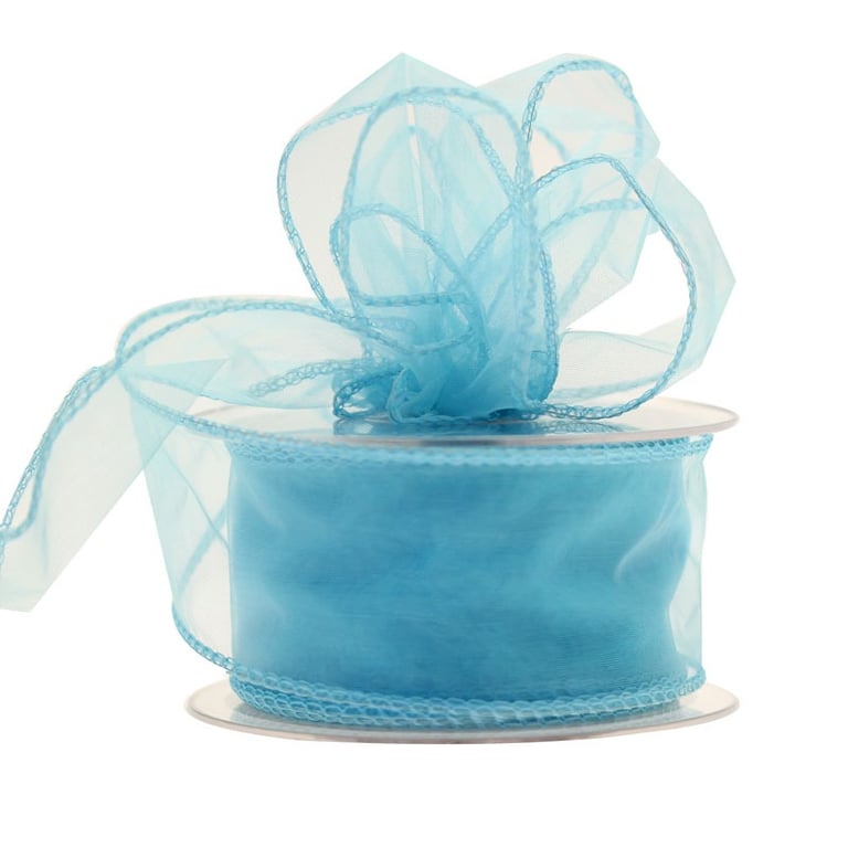 50mm x 20m Baby Blue Wired Chiffon Ribbon - Decorative Home and Party Crafting Supply