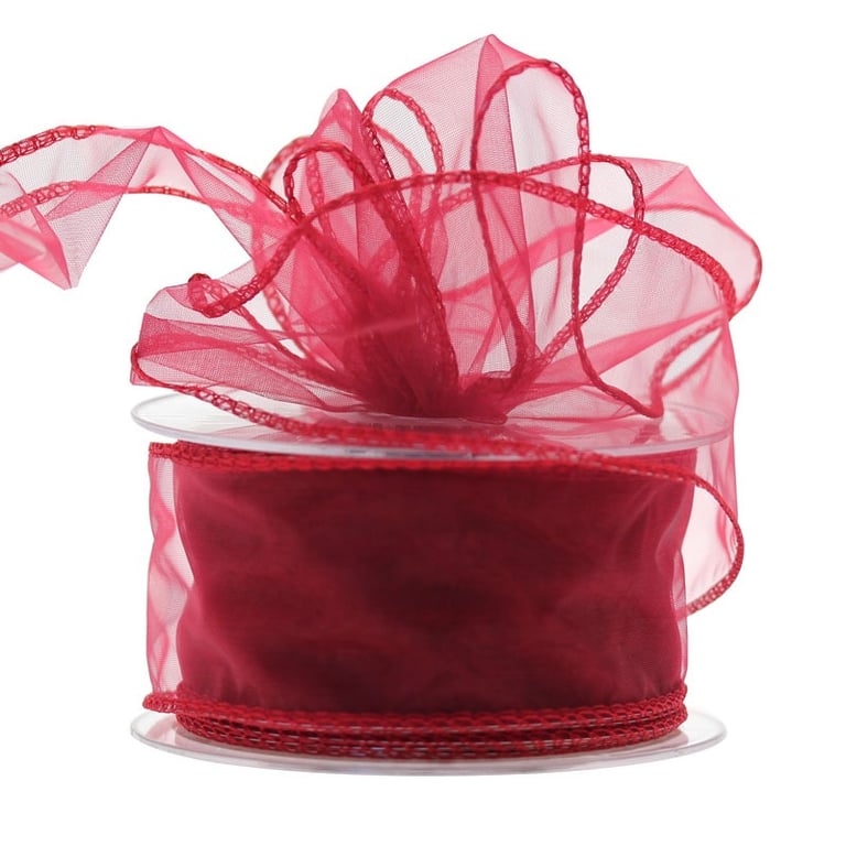 Burgundy Wired Chiffon Ribbon 50mm x 20m - Perfect for Home Decor, Crafting and Bridal Events