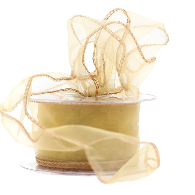 50mm x 20m Gold Wired Chiffon Ribbon for Wedding Decorations and Home Accents