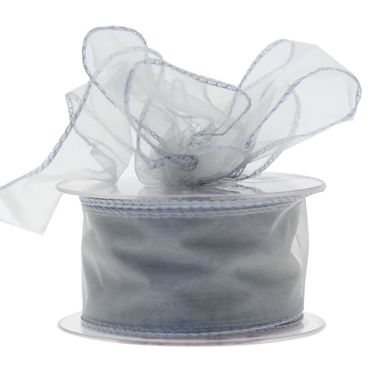 50mm x 20m Silver Wired Chiffon Ribbon - Luxury Wedding and Event Decoration Ribbon
