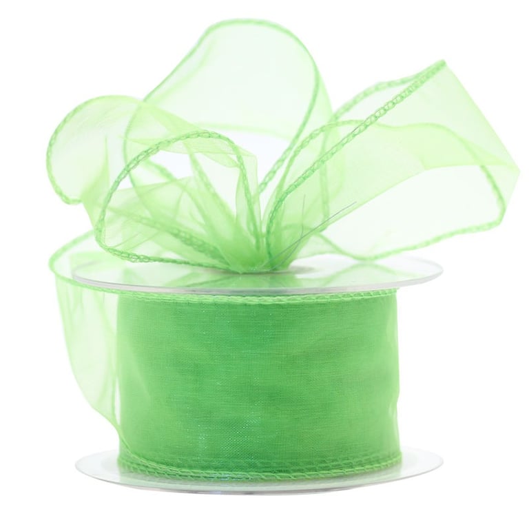 Lime Wired Chiffon Ribbon - 50mm x 20m Home Decor Craft Ribbon for Party Wedding Decoration