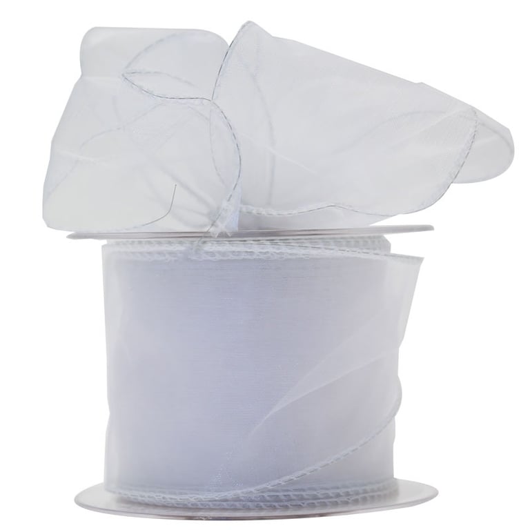 70mm x 20m White Wired Chiffon Ribbon - Elegant Home Decor and Craft Use