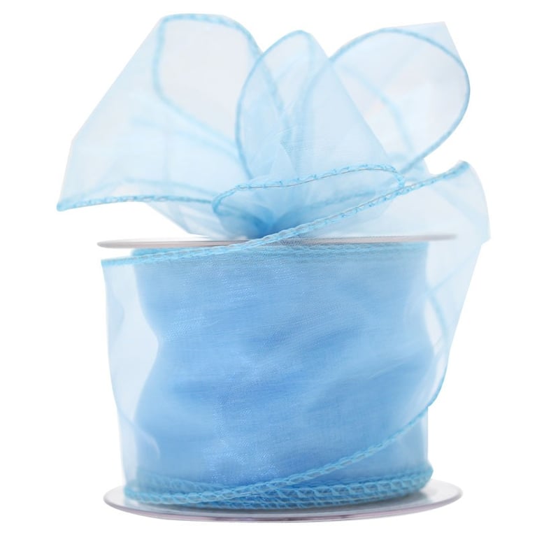 70mm Wide Wired Chiffon Baby Blue Ribbon - 20m Long Home Decor Craft Ribbon