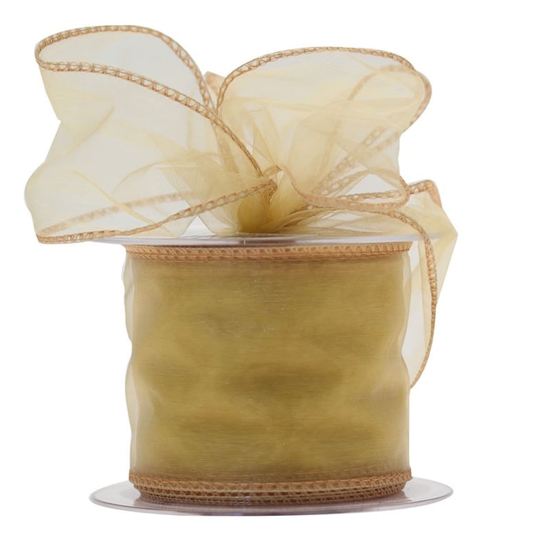 70mm x 20m Gold Wired Chiffon Ribbon for Home Decor and Wedding Decoration