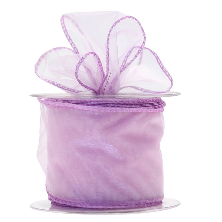 Lilac Wired Chiffon Ribbon (70mm) - Decorative Floral Accent Ribbon for Home & Garden Decoration and Fashion Accessories