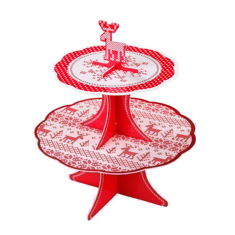 Cross Stitch Christmas Party Cake Stand - Elegant Holiday Dessert Display