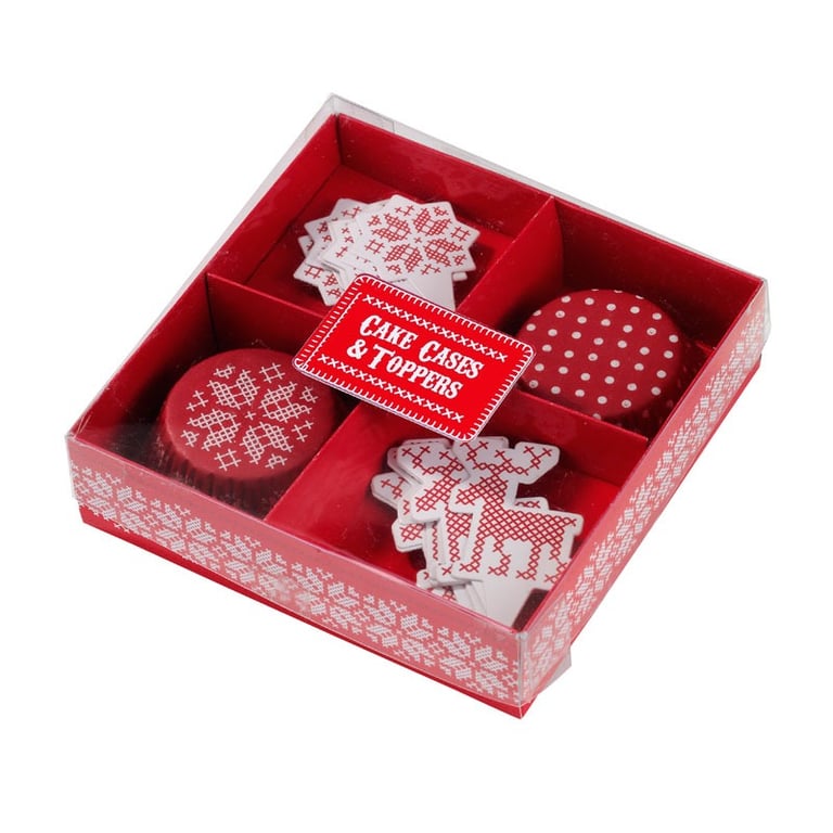 Cross Stitch Christmas Party Cupcake Cases and Toppers - Festive Holiday Baking Supplies