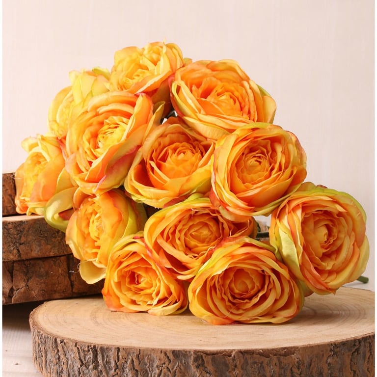 Tea Rose Bunch Yellow & Gold 40cm Fresh Cut Long Stemmed Arrangement Perfect for Home Decor
