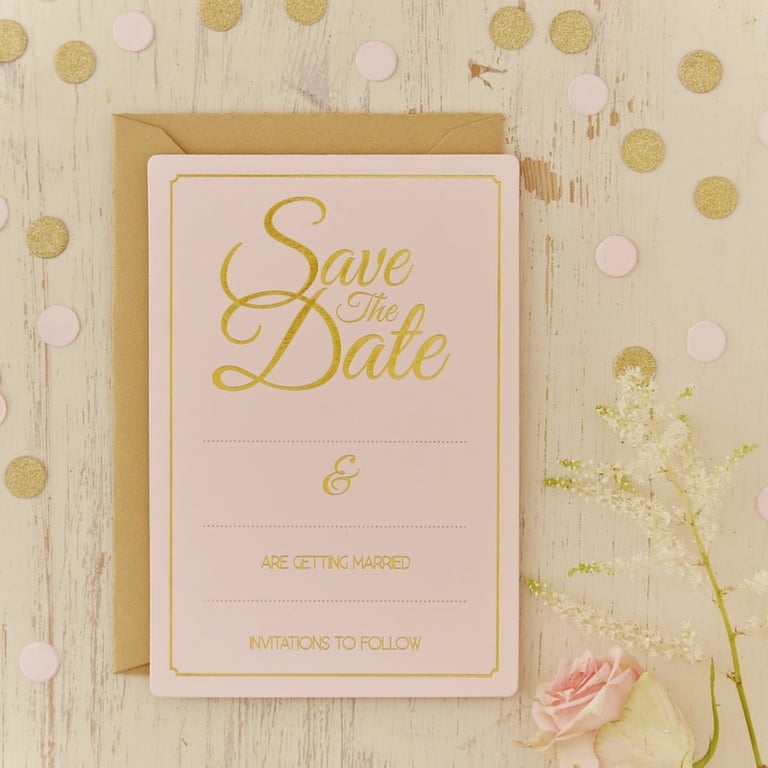 Gold Foiled Save the Date Cards - Customizable Wedding Invitations for Formal Occasions