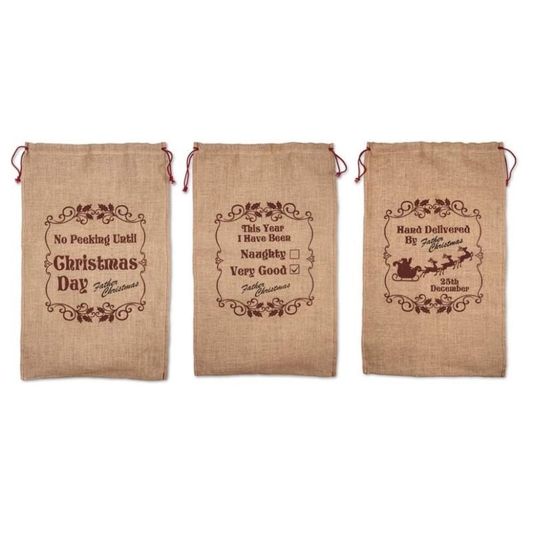 Reusable Hessian Santa Bag - Christmas Gift Storage Sack with Holiday Wrapping and Reuse Capability