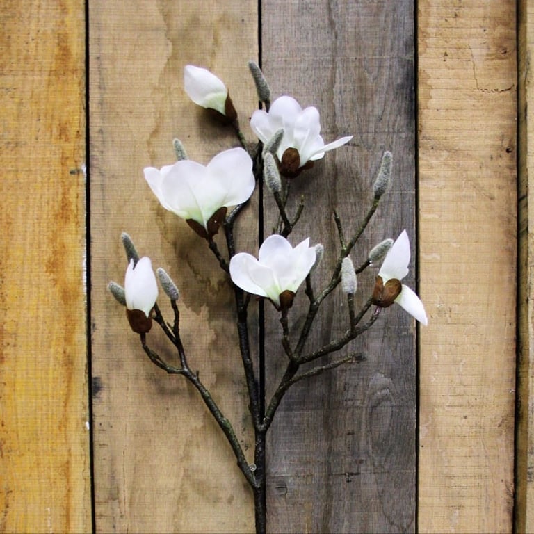 White Real Touch Magnolia Spray - Long-Lasting Home Fragrance with Scent of Fresh White Flowers