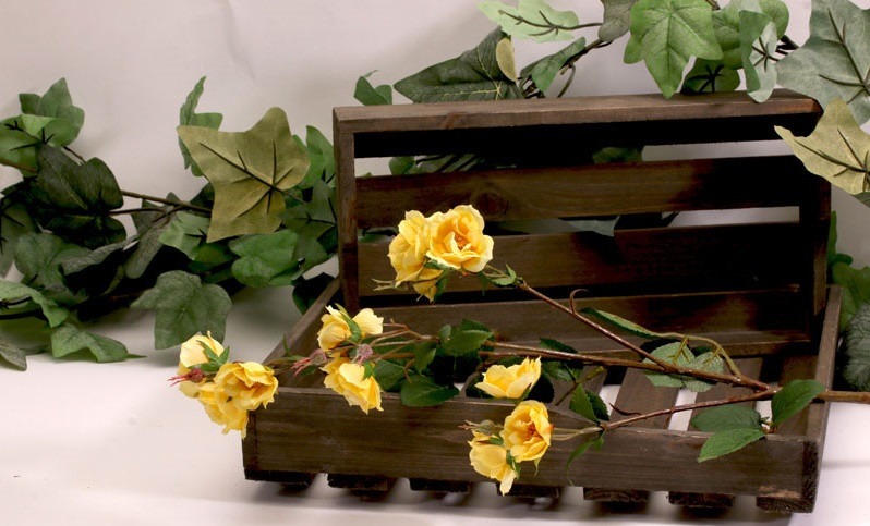 Wild Rose Spray Pale Yellow - 70cm Tall Indoor Floral Decoration