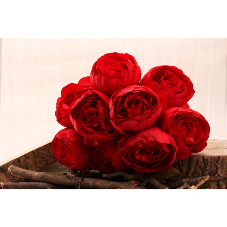 Red Peony Bunch - Fresh 40cm Long Stemmed Floral Decoration for Home and Garden Decor