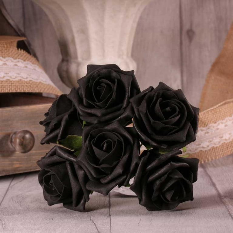 Black Foam Tea Rose Bunch - Artificial Wedding Flower Arrangement & Home Decor Decoration