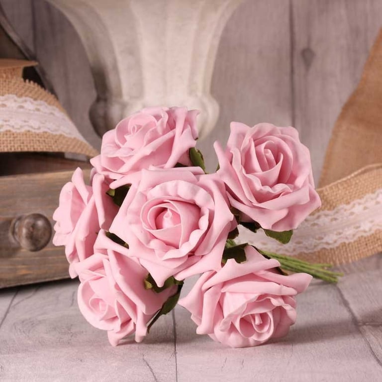 Baby Pink Foam Tea Rose Bunch - Durable Home Decor and Wedding Floral Arrangement