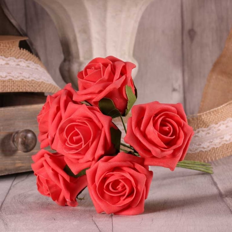 Coral Pink Tea Rose Bunch - Fresh Home Decor Flowers and Wedding Bouquet Arrangement